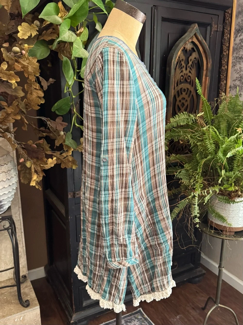 Altar’d State Plaid Cotton Tunic Dress Small Cottagecore Prairie Boho Whimsigoth